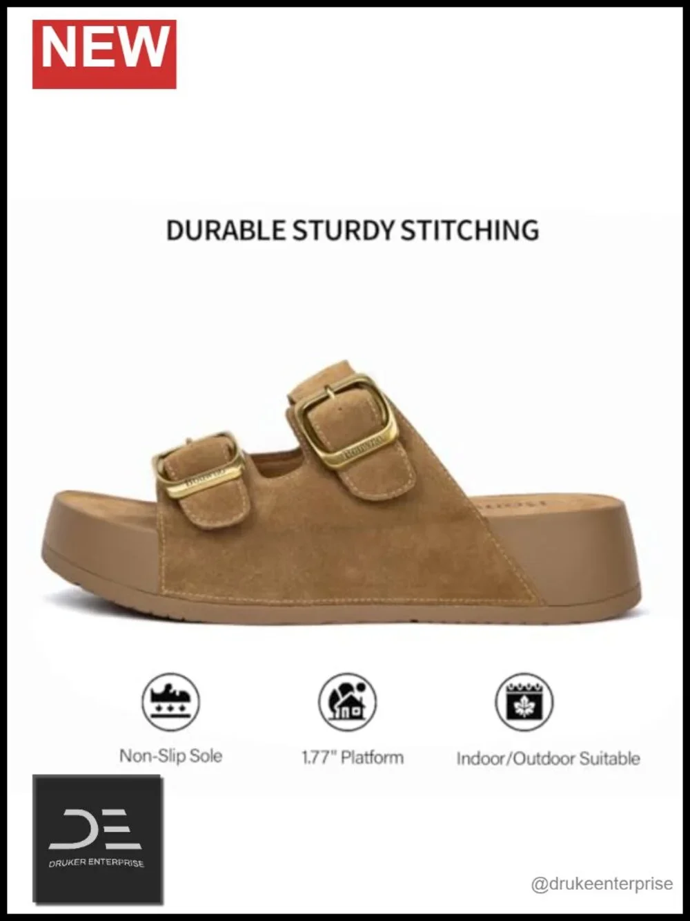 Genuine Leather Slip-on Platform Sandals with Memory Foam